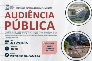 Legislativo convoca Audiência Pública para debater atualizações no Plano Diretor Participativo