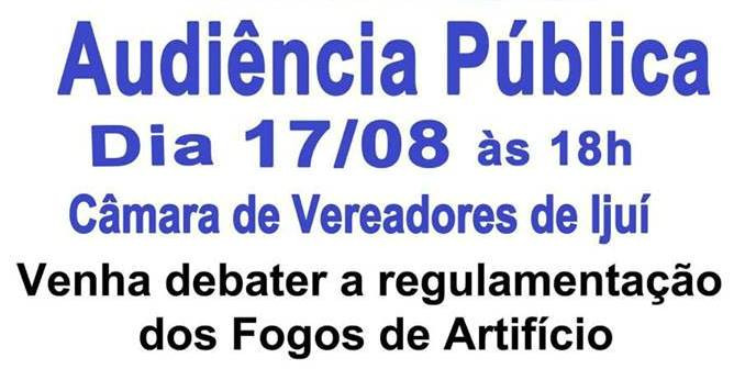 Projeto de Lei sobre os Fogos de Artificio será debatido em Audiência Publica